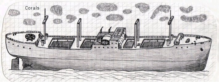 Kyokuzan Maru-site.jpg - Artist sketch of the Kyokuzan Maru on the seabed